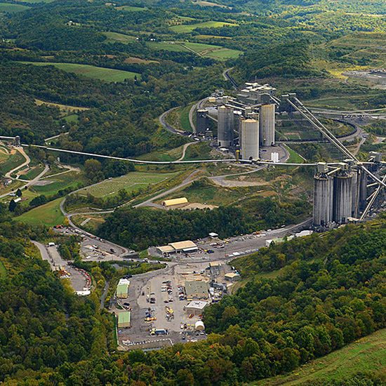 An aerial photo of a mining facility